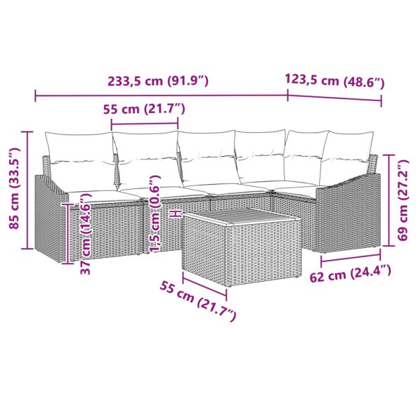 3347834_9.jpg vidaXL 6-dielny záhradný gaučový set s vankúšmi Béžový Poly ratan Akácia – Obrázok 9