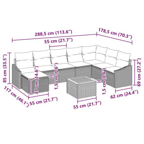 3347867_10.jpg vidaXL 9 Dielny Záhradný Pohovkový Set s Vankúšmi Sivý Poly Ratan Akácia – Obrázok 10