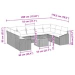 vidaXL 10-dielny záhradný gaučový set s vankúšmi sivý poly rattan akácia – Obrázok 9