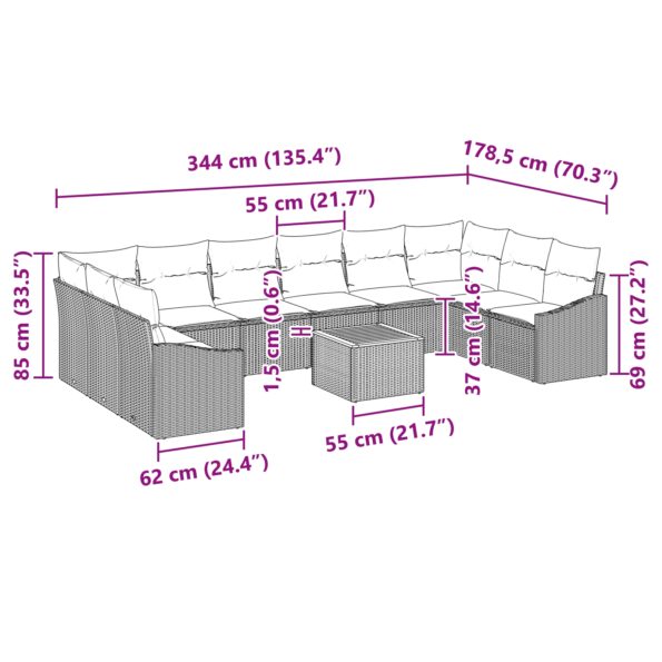3347884_9.jpg vidaXL Súprava 11 kusov záhradných pohoviek s vankúšmi Čierny poly ratan akácia – Obrázok 9