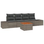 vidaXL 5-dielny záhradný sofa set s vankúšmi šedý poly ratan akácia – Obrázok 2