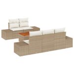 vidaXL 6-dielny záhradný gaučový set s vankúšmi béžový polyratan acacia – Obrázok 2