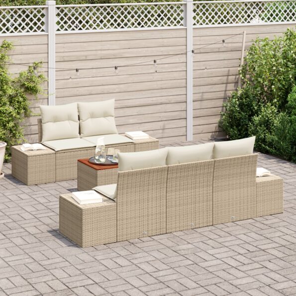 3347897_3.jpg vidaXL 6-dielny záhradný gaučový set s vankúšmi béžový polyratan acacia – Obrázok 3