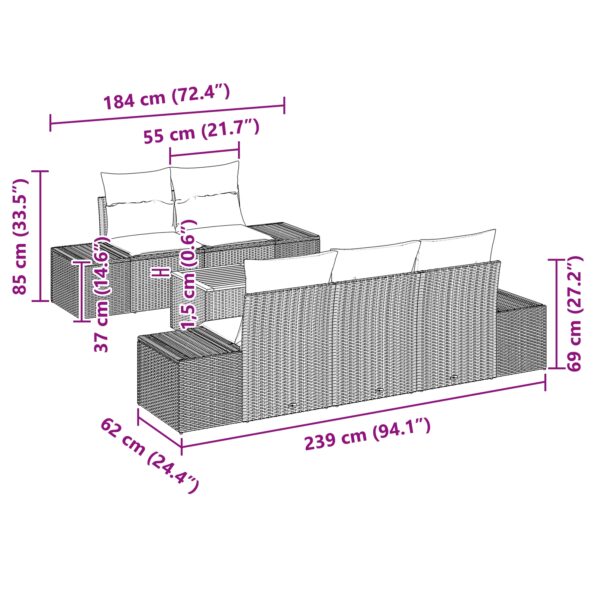 3347897_8.jpg vidaXL 6-dielny záhradný gaučový set s vankúšmi béžový polyratan acacia – Obrázok 8