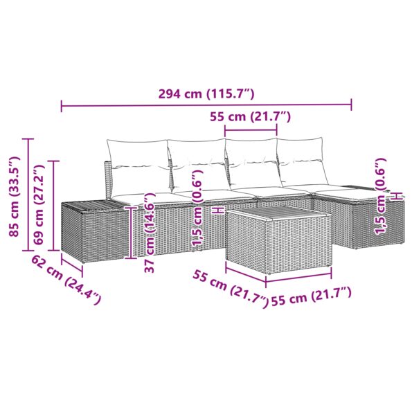 3347944_9.jpg vidaXL 6-dielna záhradná súprava gauča s vankúšmi Sivý Poly Ratan Akáciový – Obrázok 9