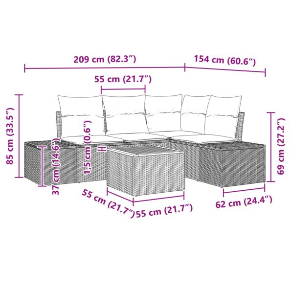3347950_9.jpg vidaXL 5-dielna súprava záhradného gauča s vankúšmi čierny poly ratan akácia – Obrázok 9