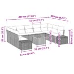vidaXL 10-dielna súprava záhradnej pohovky s vankúšmi čierny poly ratan akácia – Obrázok 9