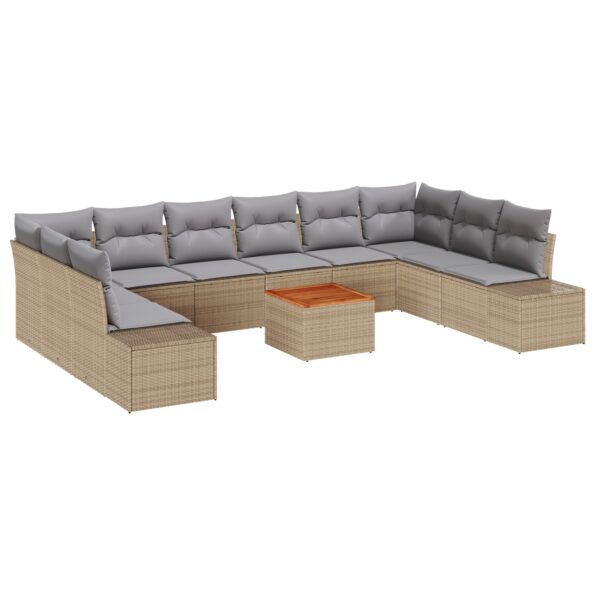 3348008_2.jpg vidaXL 11-dielny záhradný gaučový set s vankúšmi béžový poly ratan akácia – Obrázok 2