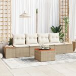 vidaXL 5-dielny záhradný gaučový set s vankúšmi Béžový Poly Ratan Akácia