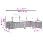 vidaXL Záhradná pohovka set 4 kusy s vankúšmi Šedý Poly Ratan Akácia – Obrázok 8