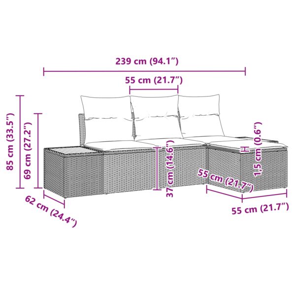 3348060_8.jpg vidaXL Záhradná pohovka set 4 kusy s vankúšmi Šedý Poly Ratan Akácia – Obrázok 8