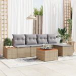 vidaXL 6 kusový set záhradných pohoviek s vankúšmi Béžová Poly ratan Akácia