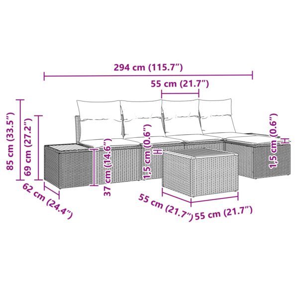 3348072_9.jpg vidaXL Záhradná pohovka v 6 kusoch s vankúšmi Béžová Poly ratan Akácia – Obrázok 9
