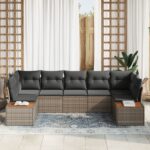 vidaXL 7-dielna súprava záhradnej pohovky s vankúšmi Sivá Poly Ratan Akácia – Obrázok 3