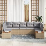 vidaXL 7-dielna záhradná pohovka so vankúšmi béžový polyratan acacia – Obrázok 3