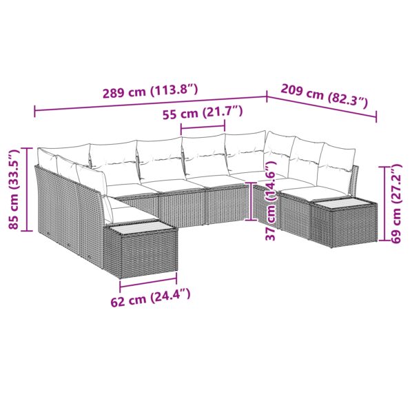 3348165_8.jpg vidaXL 9-dielny záhradný pohovkový set s vankúšmi šedý poly ratan akácia – Obrázok 8