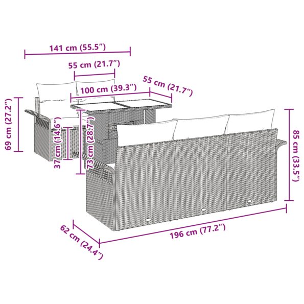 vidaXL 6-dielny záhradný set so vankúšmi sivý poly ratan – Obrázok 10