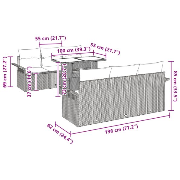 3348205_10.jpg vidaXL 7-dielna súprava záhradného gauča s vankúšmi sivý poly ratan – Obrázok 10