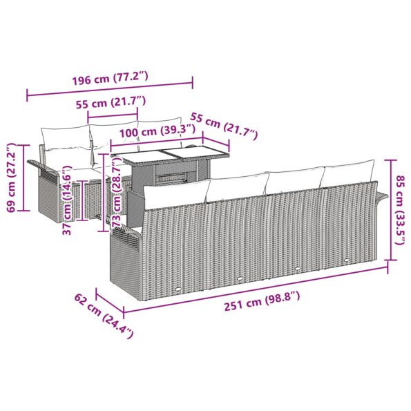 vidaXL 8 kusový záhradný gaučový set s vankúšmi Béžový Poly Ratan – Obrázok 10