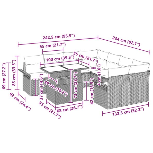 3348254_11.jpg vidaXL 9-dielna súprava záhradných pohoviek s vankúšmi Hnedý poly ratan – Obrázok 11