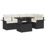vidaXL 6-dielna súprava záhradného gauča s vankúšmi Čierny Poly Ratan – Obrázok 2