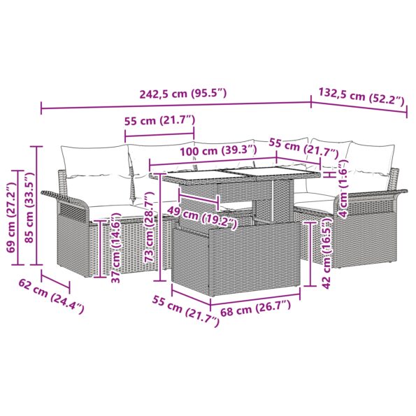 vidaXL Záhradný gaučový set 6-dielny Hnedý a krémový Ratan, Polyester – Obrázok 11