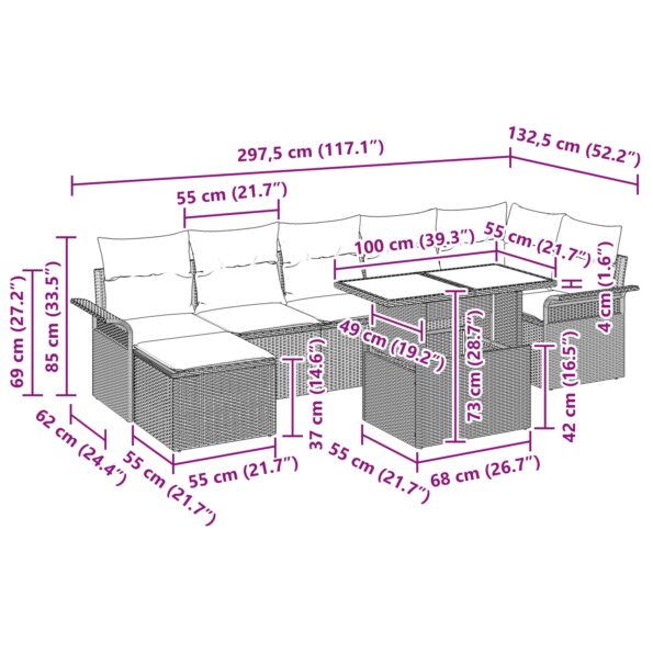 vidaXL 8-dielny set záhradného sedenia s vankúšmi svetlošedý poly ratan – Obrázok 12