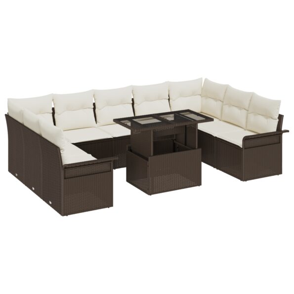 3348344_2.jpg vidaXL 10-dielny záhradný pohovkový set s vankúšmi Hnedý Poly Ratan – Obrázok 2