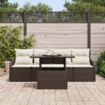 vidaXL 5-dielna záhradná sofa sada s vankúšmi hnedý polyratan – Obrázok 3