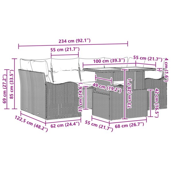 3348397_11.jpg vidaXL 7-dielna záhradná súprava pohoviek s vankúšmi Béžová Poly Ratan – Obrázok 11
