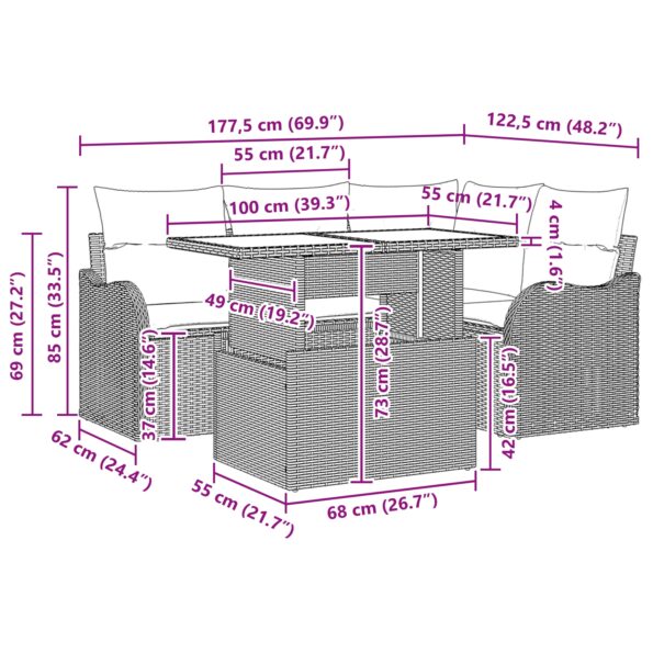 vidaXL 5-dielna súprava záhradného gauča s vankúšmi béžový poly ratan – Obrázok 11