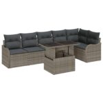 vidaXL 7-dielny záhradný sofa set s vankúšmi sivý polyratan – Obrázok 2