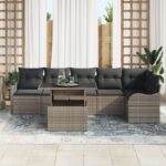 vidaXL 7-dielny záhradný sofa set s vankúšmi sivý polyratan – Obrázok 3