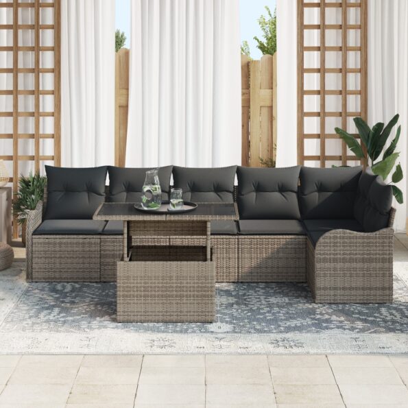 3348475_3.jpg vidaXL 7-dielny záhradný sofa set s vankúšmi sivý polyratan – Obrázok 3