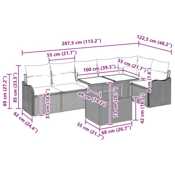 vidaXL 7-dielna záhradná súprava s vankúšmi svetlosivého poly ratanu – Obrázok 11