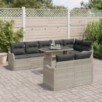 vidaXL záhradná súprava gaučov so vankúšmi, svetlosivý poly ratan – Obrázok 3