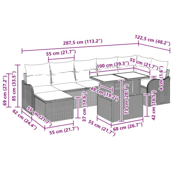 vidaXL 8-dielna súprava záhradného gauča s vankúšmi Béžový poly ratan – Obrázok 12
