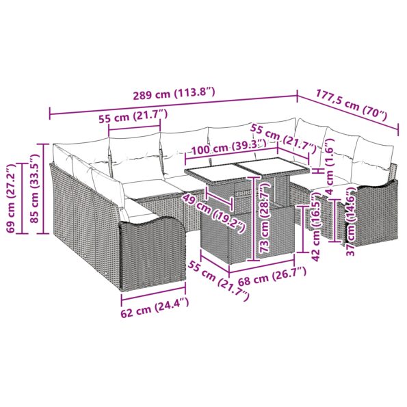 vidaXL súprava záhradných pohoviek s vankúšmi sivý polyratan – Obrázok 11