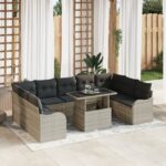 vidaXL 10 Piece Garden Sofa Set with Cushions Light Grey Poly Rattan