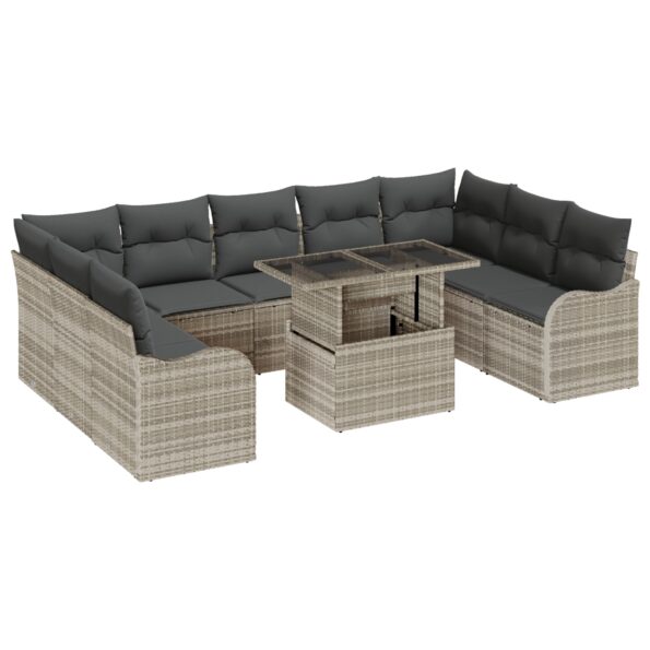 3348528_2.jpg vidaXL 10 Piece Garden Sofa Set with Cushions Light Grey Poly Rattan – Obrázok 2