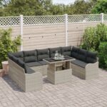 vidaXL 10 Piece Garden Sofa Set with Cushions Light Grey Poly Rattan – Obrázok 3