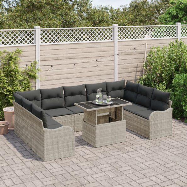 3348528_3.jpg vidaXL 10 Piece Garden Sofa Set with Cushions Light Grey Poly Rattan – Obrázok 3