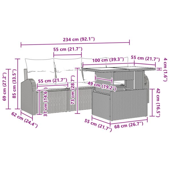 3348545_10.jpg vidaXL súprava záhradného gauča Sada 5 Šedá Ratan, Polyester – Obrázok 10