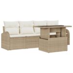 vidaXL 5-dielna záhradná sedačka s vankúšmi béžová poly ratan – Obrázok 2
