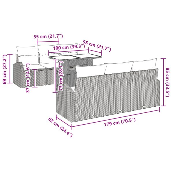 vidaXL Záhradná sada pohoviek 7-kusová Hnedá, Sivá – Obrázok 10