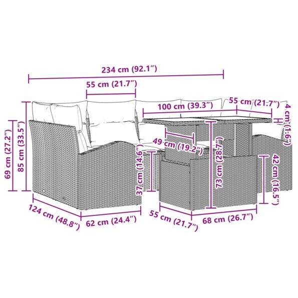 vidaXL 7-dielna záhradná sedačka s poduškami čierny poly ratan – Obrázok 11