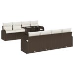 vidaXL 9-dielna záhradná súprava sedačiek s vankúšmi Hnedá Poly Ratan – Obrázok 2