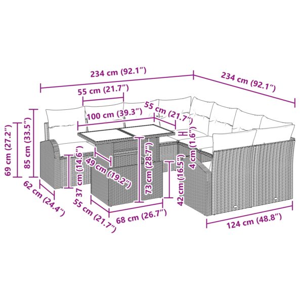 vidaXL 9-dielna záhradná súprava pohoviek s vankúšmi béžová poly ratan – Obrázok 11