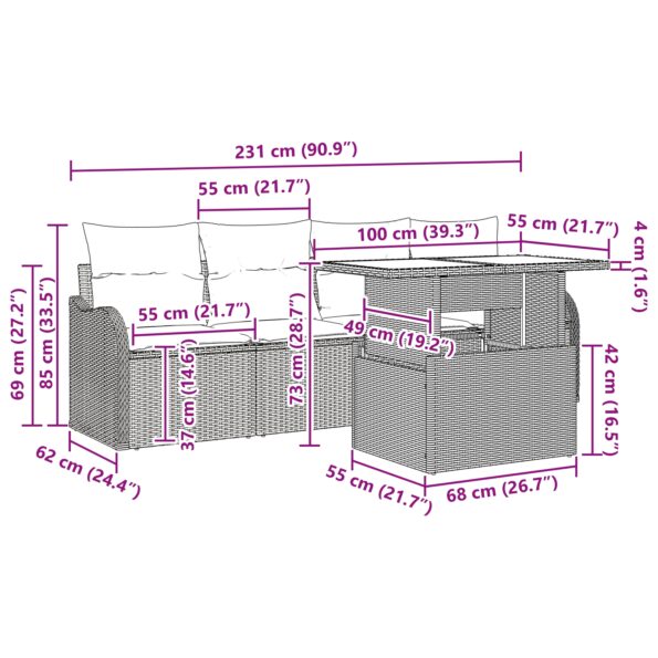 3348627_11.jpg vidaXL 6-dielny záhradný pohovkový set s vankúšmi Béžový Poly Ratan – Obrázok 11