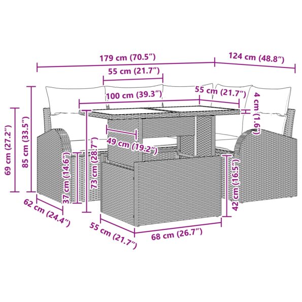 vidaXL 5-dielny záhradný pohovkový set s vankúšmi svetlosivý poly ratan – Obrázok 11
